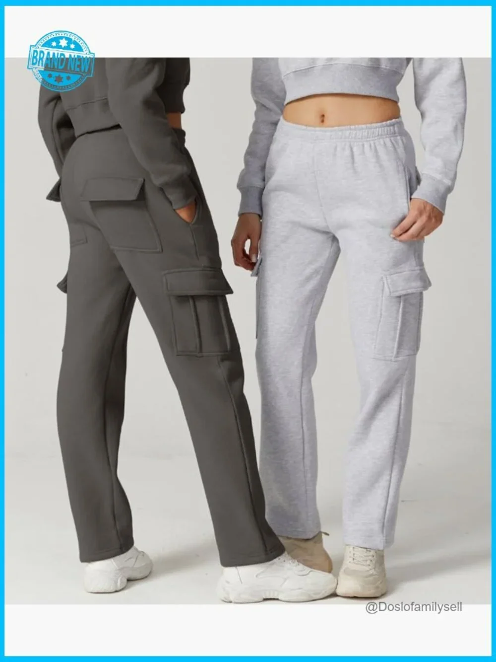 Baggy High Rise Fleece Cargo Sweatpants with Pockets Casual Y2K Joggers